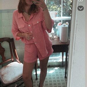 Karlie Pink Button-Up Shirt and Shorts Set
